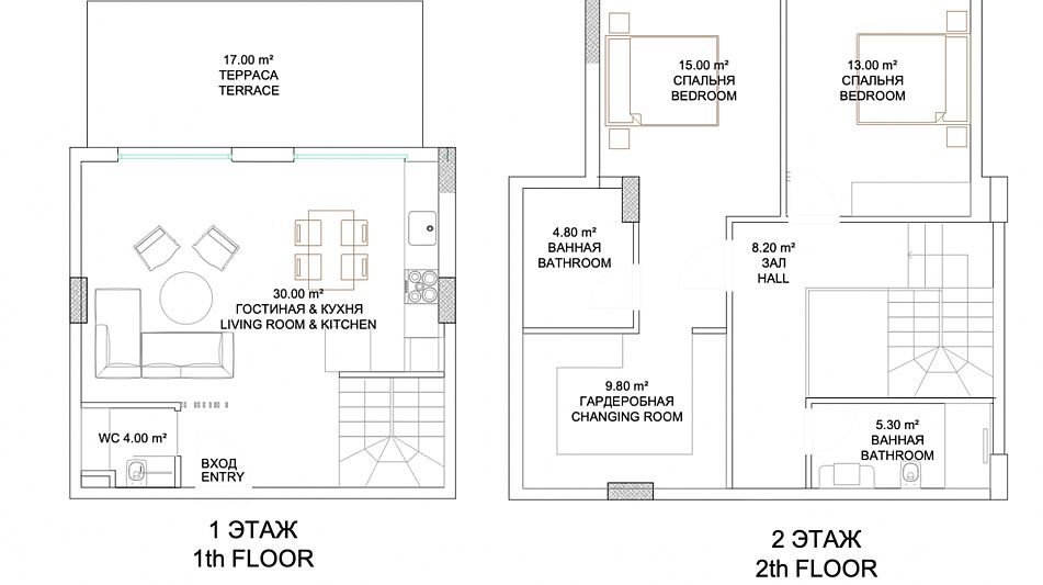 Гарден-дублекс с террасой и садом